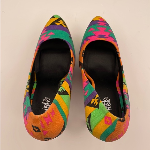 Aztec Print Platform High Heels Shoes Charlotte Russe Size 8 Colorful Canvas - Picture 5 of 15